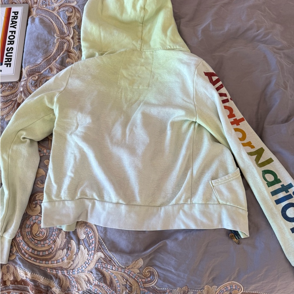 Aviator Nation Light Green Hoodie with Multicolor Sleeve